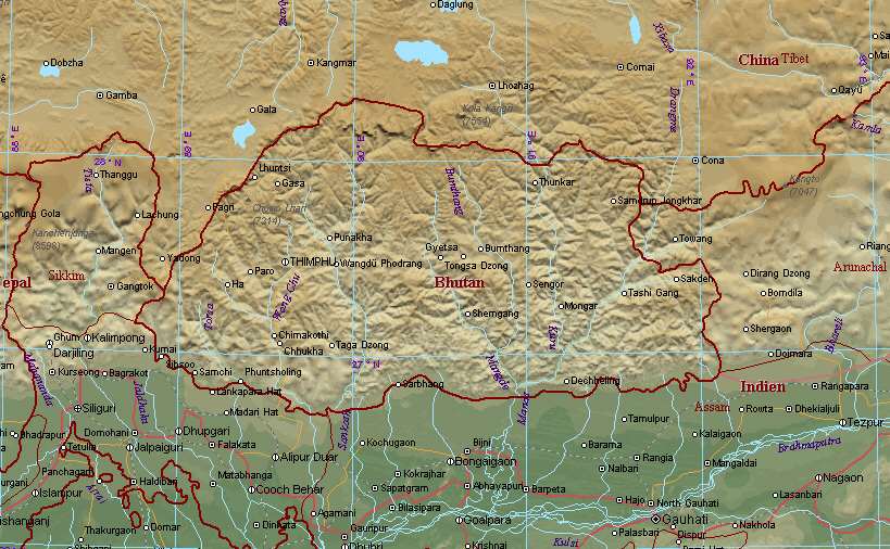 Map of Bhutan
