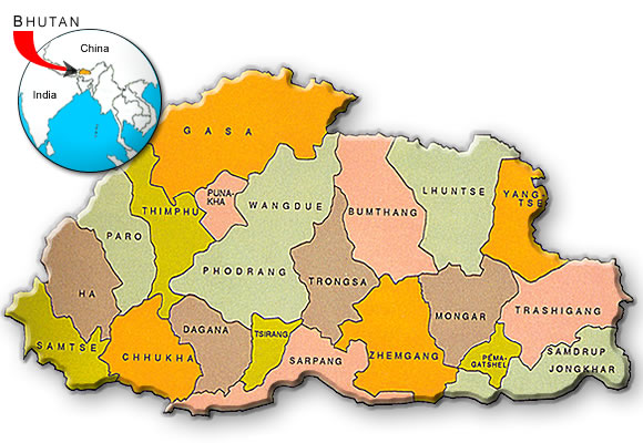 map of Bhutan